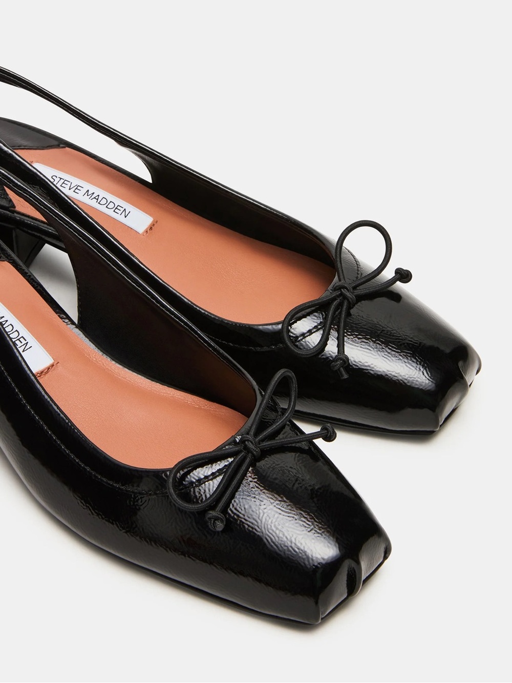 Steve Madden LOVED BLACK CRINKLE BLACK PATENT square-toe slingback heels size 5 - Picture 2 of 15